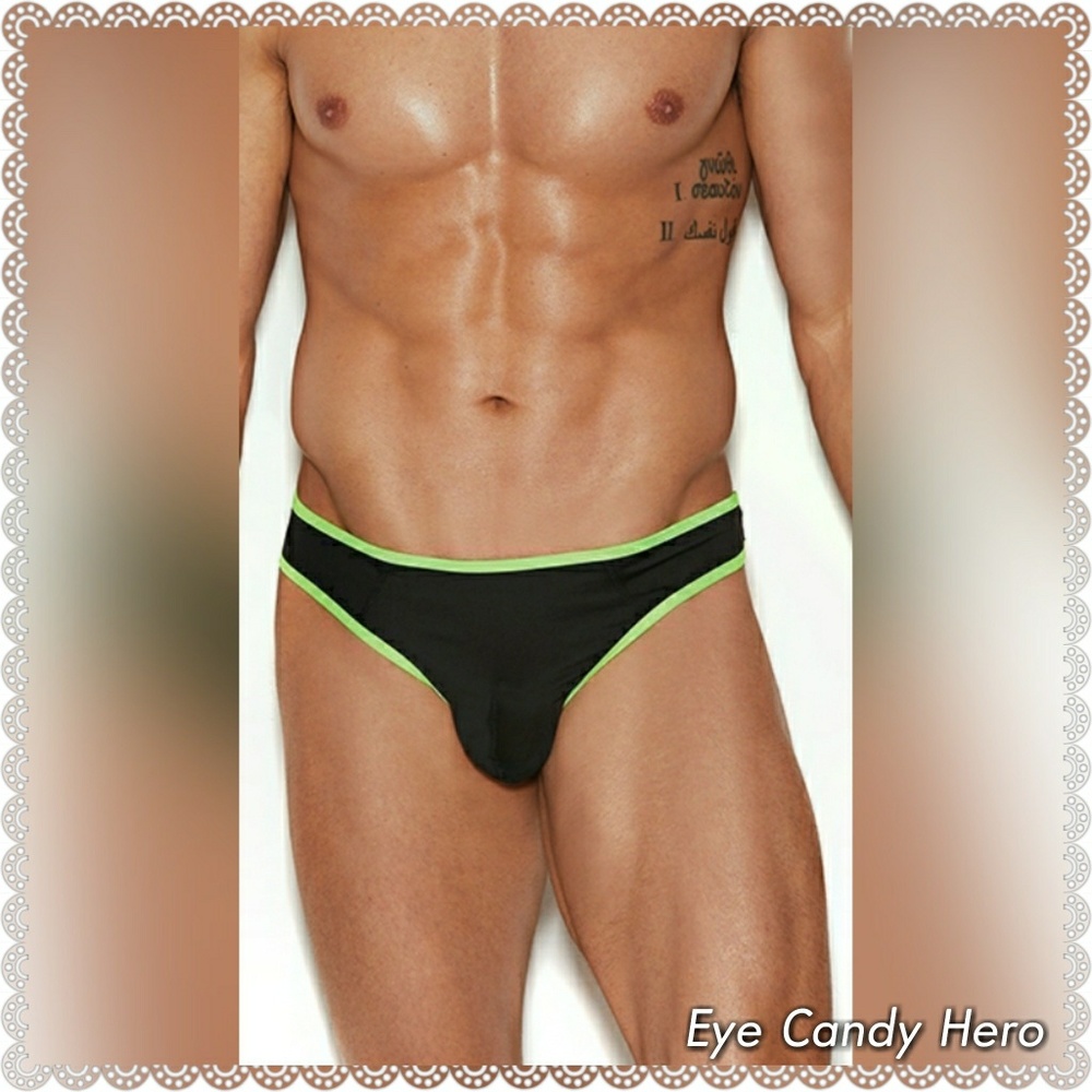 🆕Sexy Men's thong with neon green trim.
